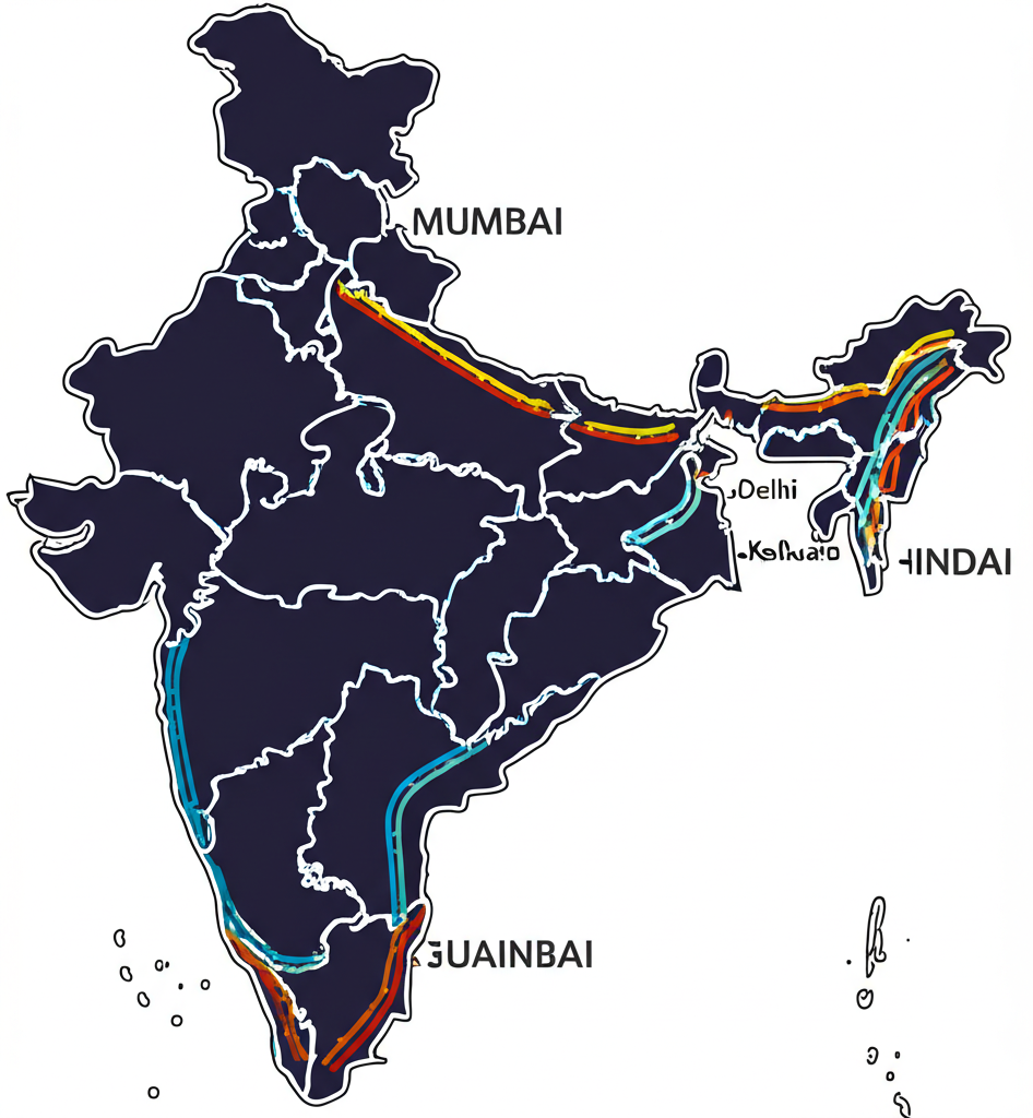 India map showing Icon Logistics service corridors connecting major cities