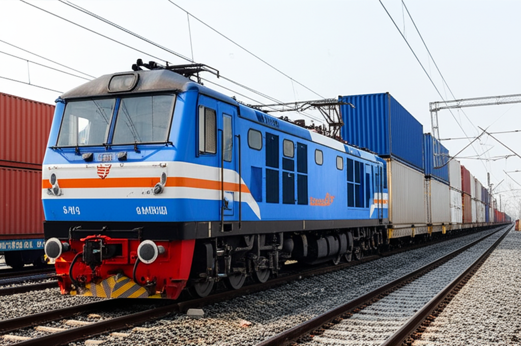 Indian freight train carrying cargo containers